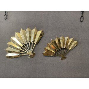 Set of Antique Brass (gold) Fan Wall Decor 12" 9" GUC Art Deco MCM Vintage
